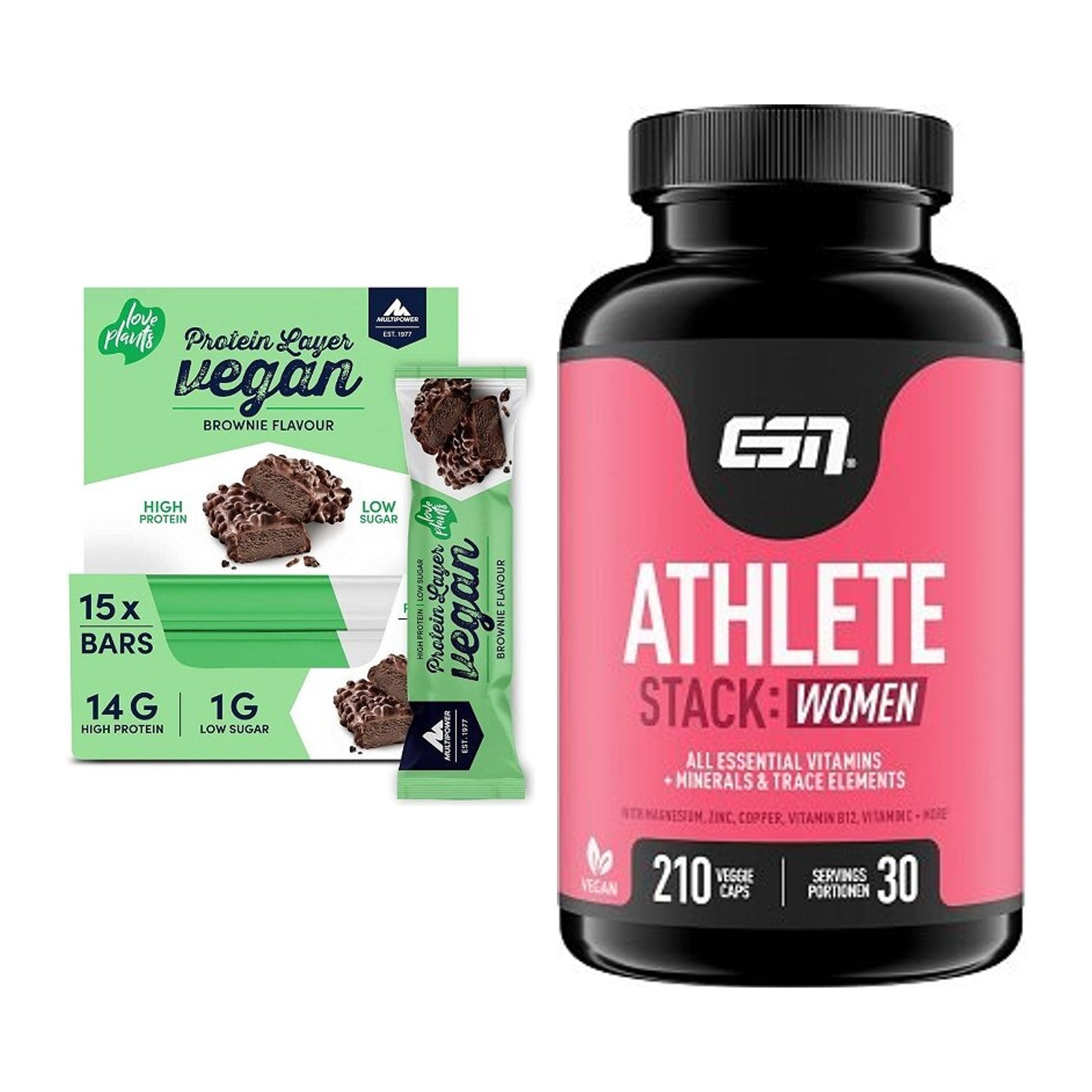 Basis-Set: Multipower Vegan Protein + ESN Athlete Stack:WOMEN – alle enthaltenen Artikel