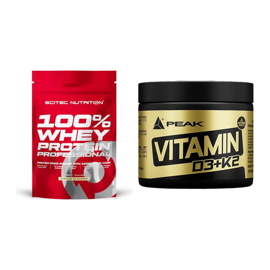Basis-Set: Scitec 100% Whey Protein + Peak Vitamin D3+K2 120 Tabl. – alle enthaltenen Artikel
