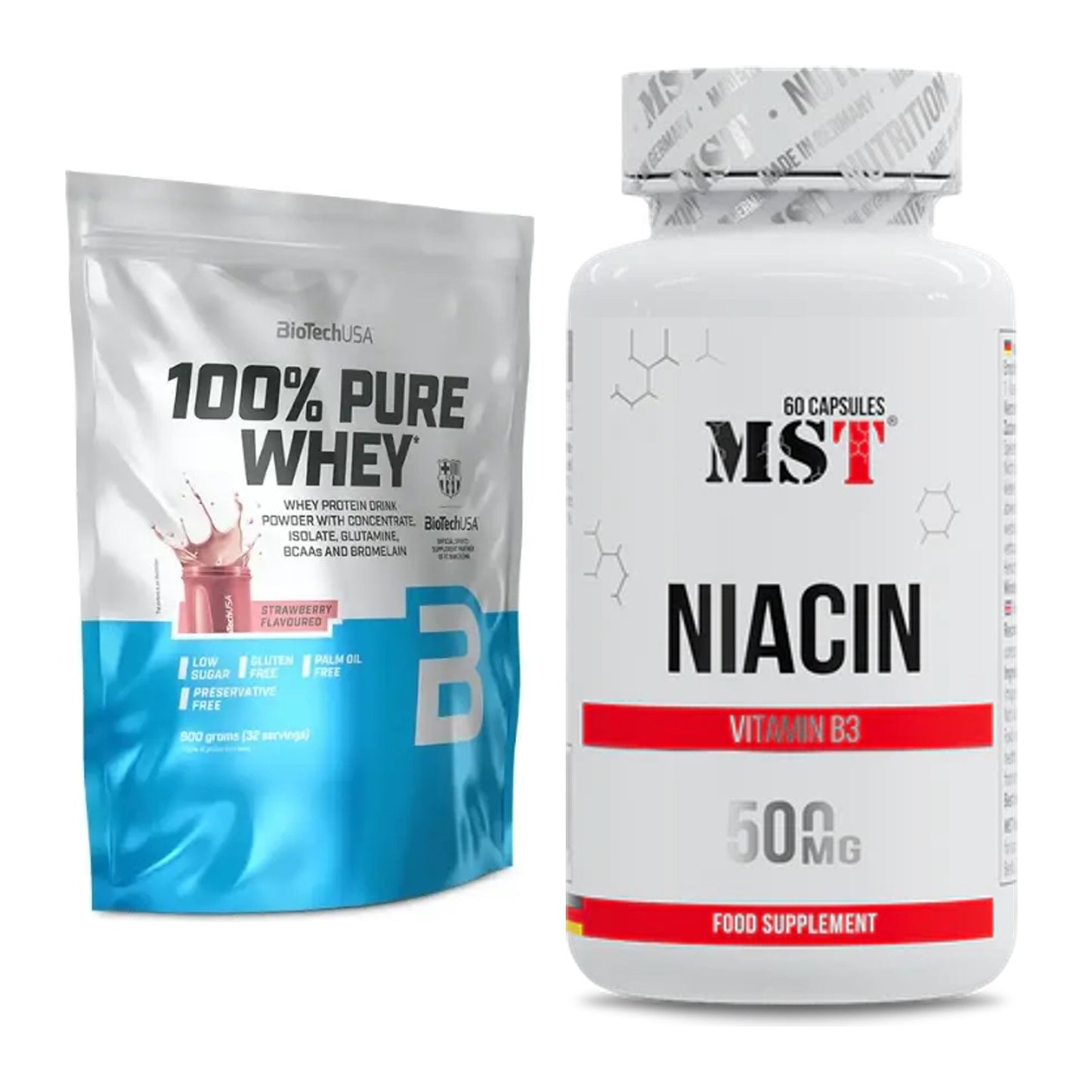Basis-Set: BioTech 100% Pure Whey + MST Niacin – alle enthaltenen Artikel