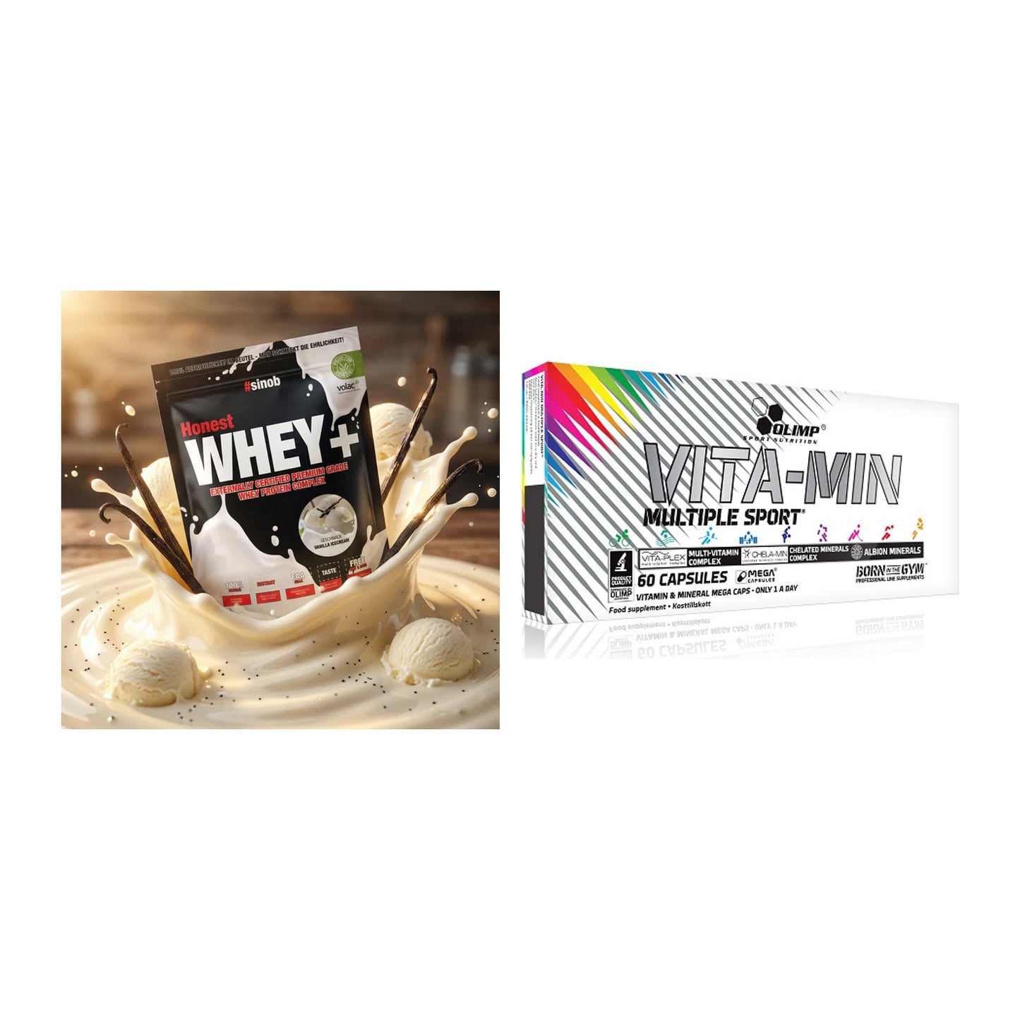 Basis-Set: Sinob Honest Whey+ + Olimp Vita-Min Multiple Sport – alle enthaltenen Artikel