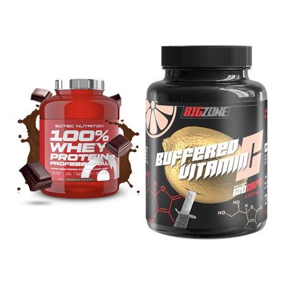 Basis-Set: Scitec 100% Whey Professional + Big Zone Buffered Vitamin C – alle enthaltenen Artikel