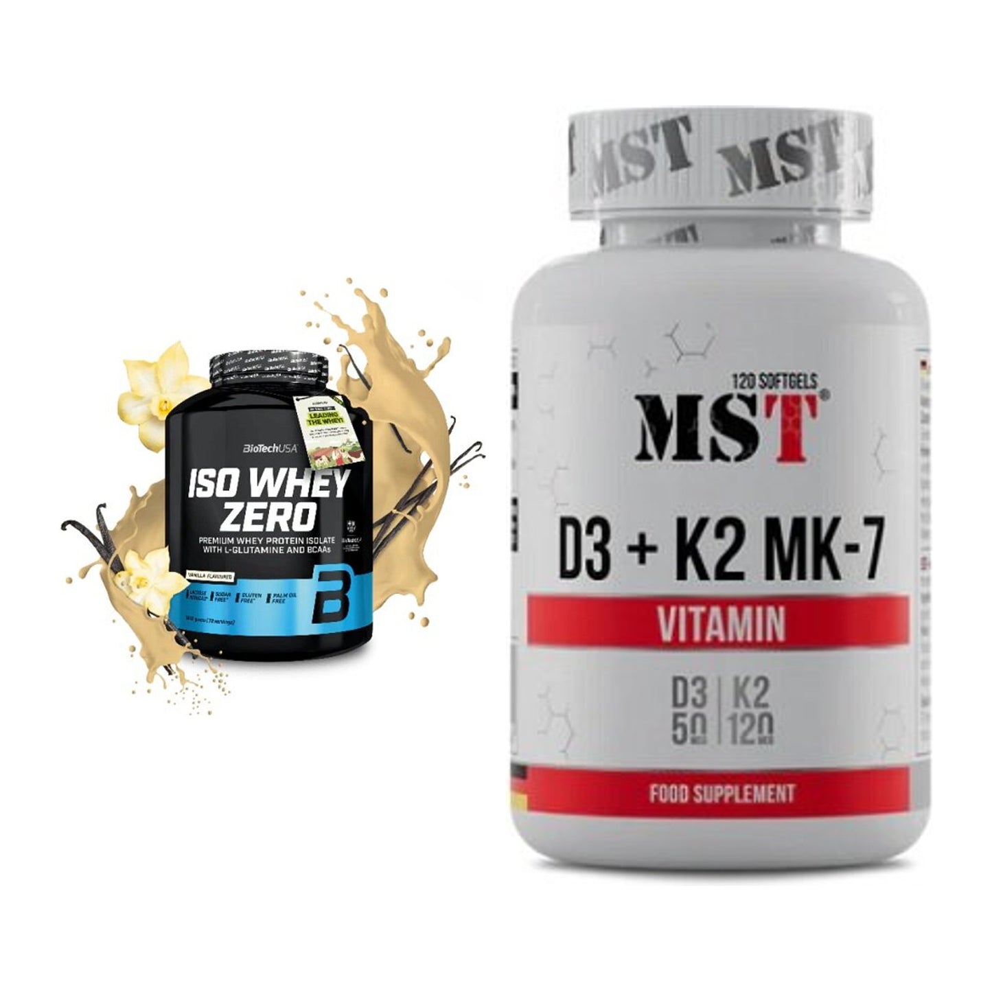 Basis-Set: BioTech Iso Whey Zero + MST Vitamin D3 + K2 + MK-7 – alle enthaltenen Artikel