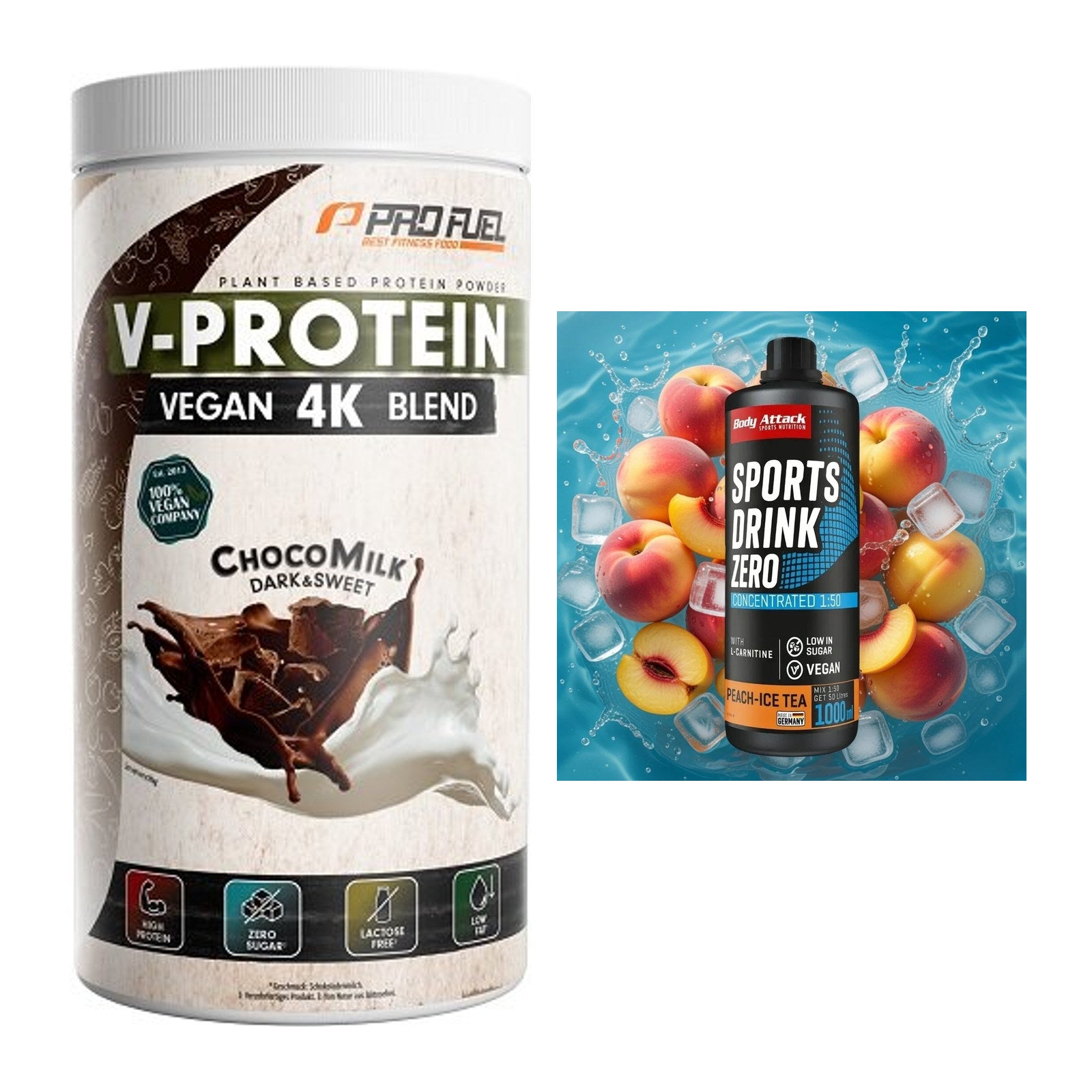 Basis-Set: ProFuel V-PROTEIN vegan 4K + Body Attack Sports Drink – alle enthaltenen Artikel