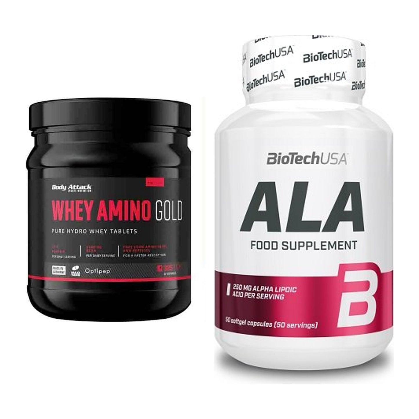 Basis-Set: Body Attack Whey Amino Gold + BioTech ALA alpha lipoic acid – alle enthaltenen Artikel