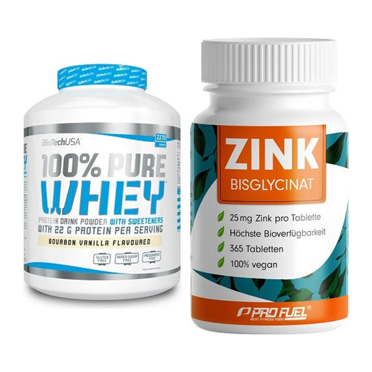 Basis-Set: BioTech 100% Pure Whey + ProFuel Zink Bisclycinat – alle enthaltenen Artikel