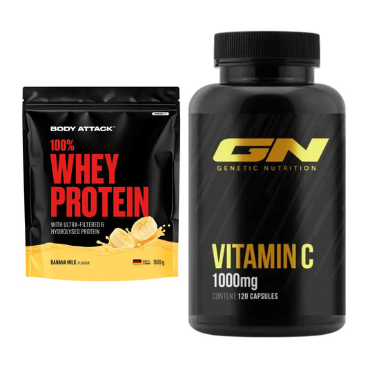Basis-Set: Body Attack 100% Whey Protein + GN Vitamin C Health Line – alle enthaltenen Artikel
