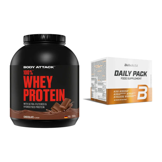 Basis-Set: Body Attack 100% Whey + BioTech Daily Packs 30 Packs – alle enthaltenen Artikel