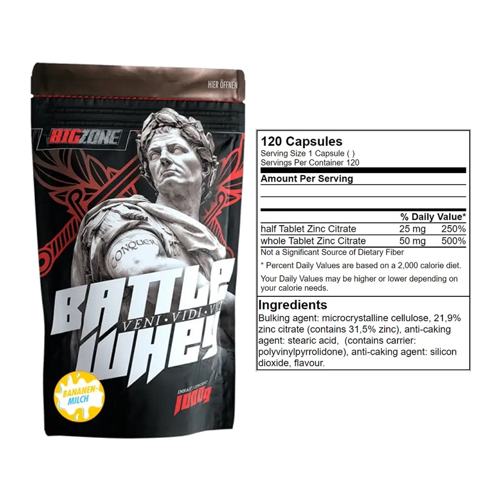 Basis-Set: Big Zone Battle Whey + GN Zinc Citrate 120 Tabl. – alle enthaltenen Artikel