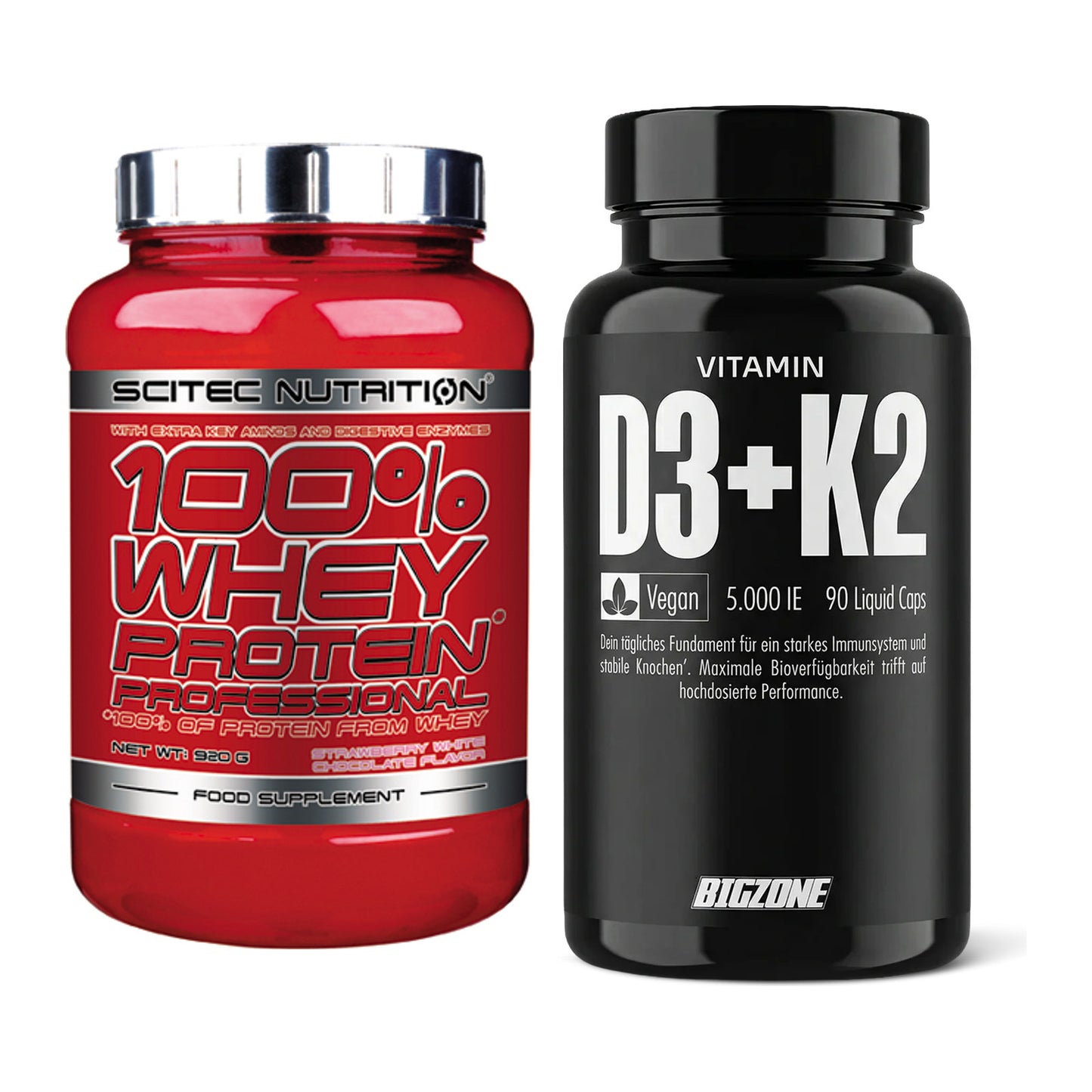 Basis-Set: Scitec 100% Whey Professional + Big Zone Vitamin D3 + K2 – alle enthaltenen Artikel