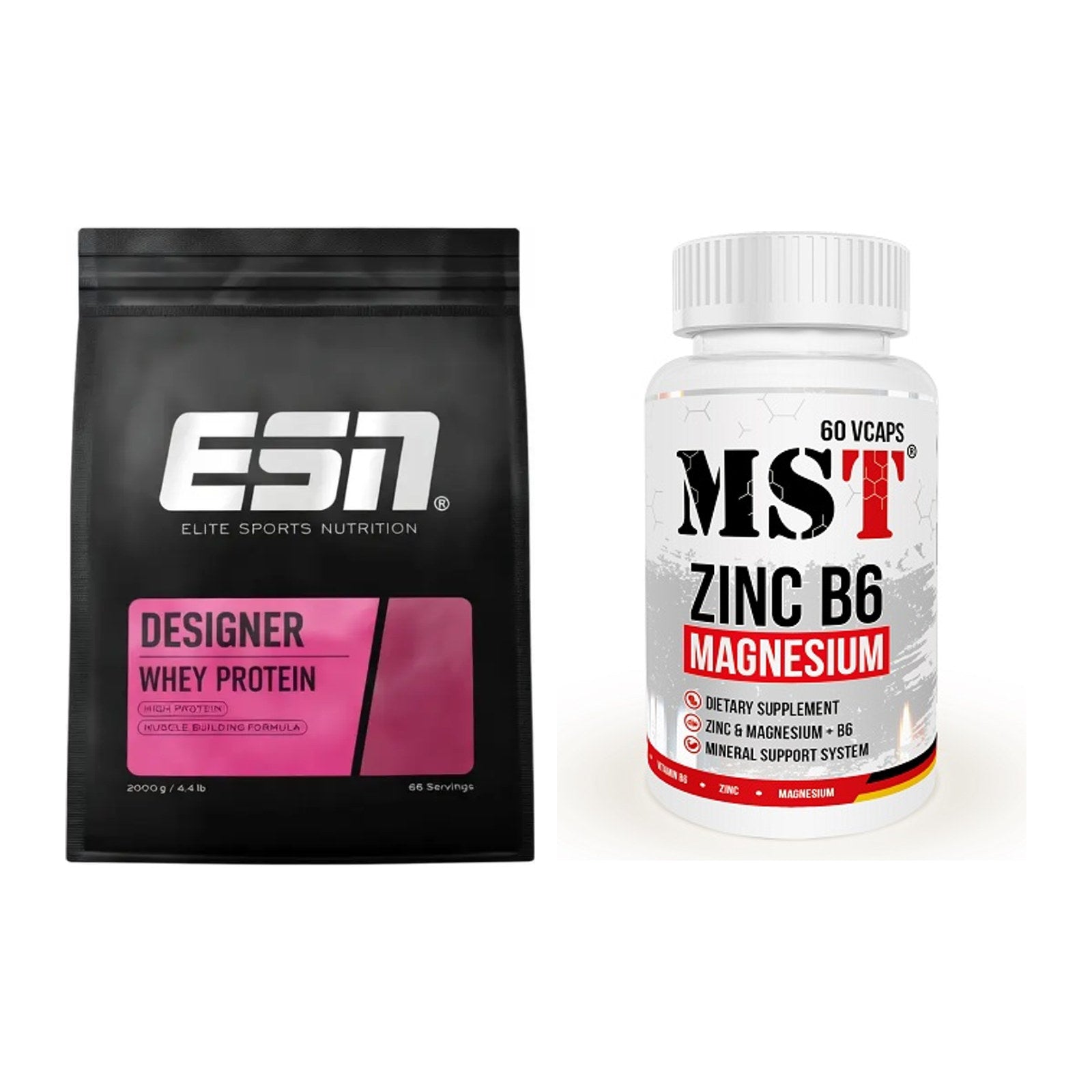 Basis-Set: ESN Designer Whey + MST Zinc + Magnesium + B6 60 – alle enthaltenen Artikel