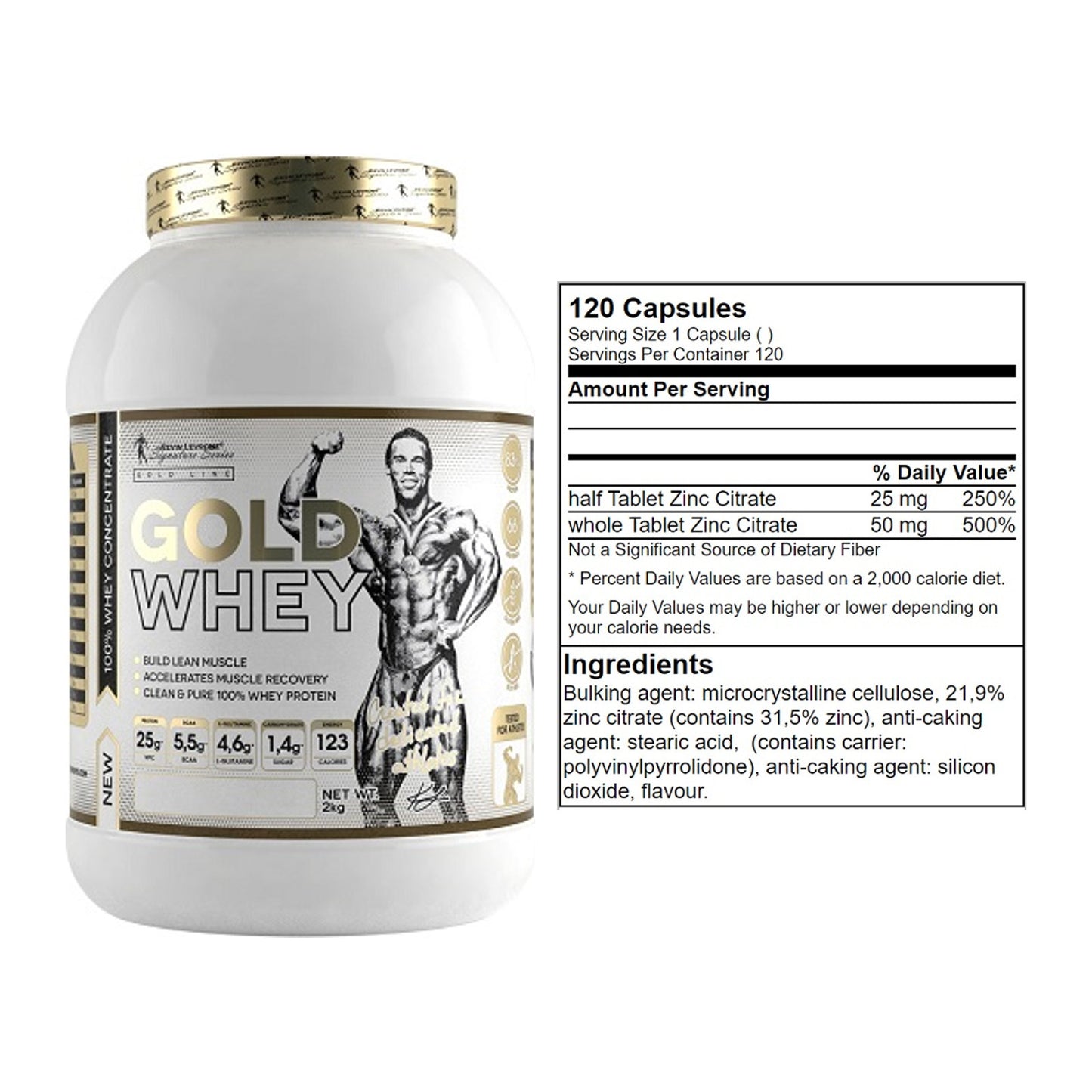Basis-Set: Kevin Levrone Gold Whey + GN Zinc Citrate 120 Tabl. – alle enthaltenen Artikel