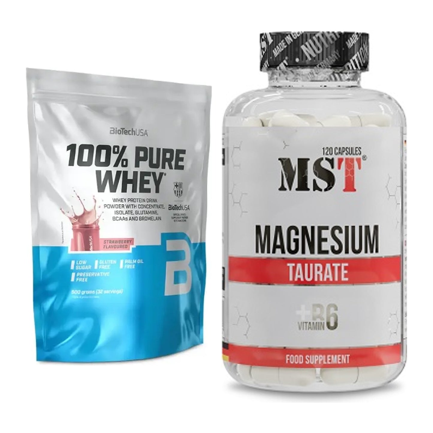 Basis-Set: BioTech 100% Pure Whey + MST Magnesium Taurat – alle enthaltenen Artikel