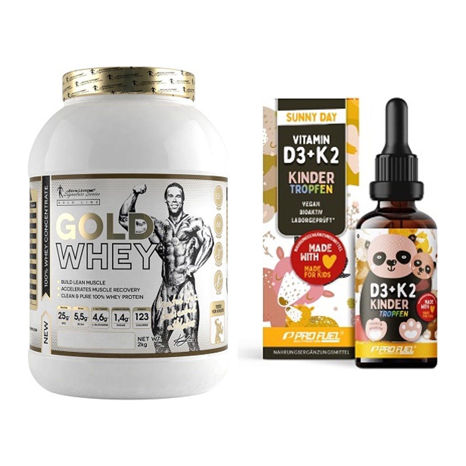 Basis-Set: Kevin Levrone Gold Whey + ProFuel VITAMIN D3 + K2 Kinder – alle enthaltenen Artikel