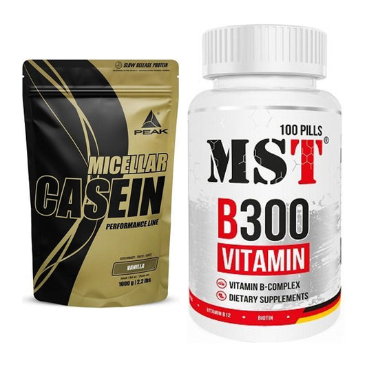Basis-Set: Peak Micellar Casein + MST B300 B-Complex 100 Pills – alle enthaltenen Artikel