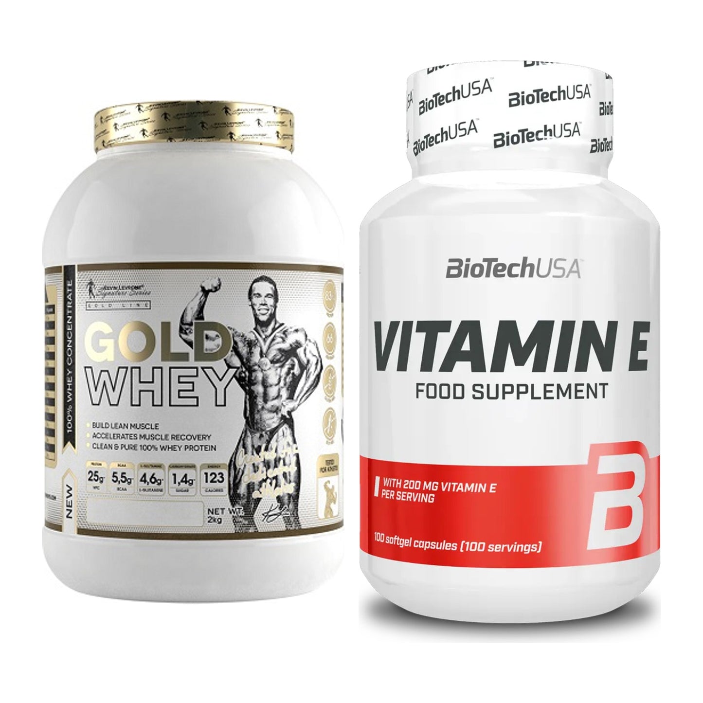 Basis-Set: Kevin Levrone Gold Whey + BioTech Vitamin E 100 Softgelcaps – alle enthaltenen Artikel
