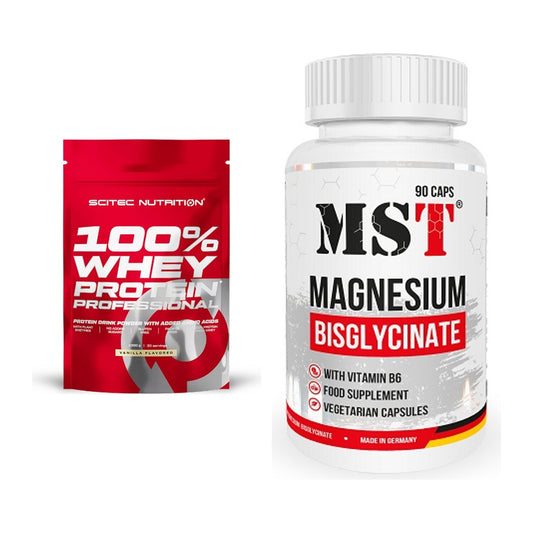 Basis-Set: Scitec 100% Whey Protein + MST Magnesium Bisglycinat – alle enthaltenen Artikel