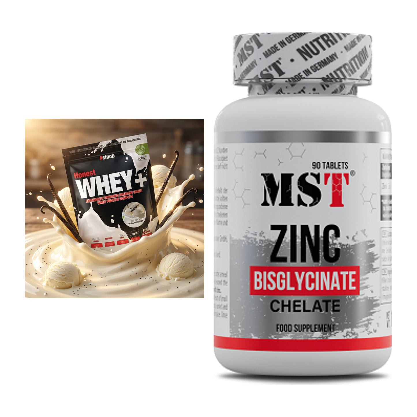 Basis-Set: Sinob Honest Whey+ + MST Zinc Chelate Bisglycinate – alle enthaltenen Artikel