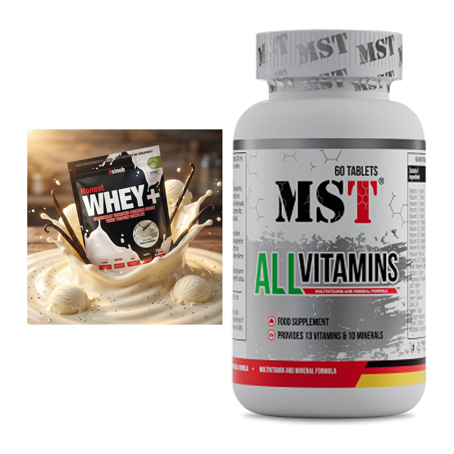 Basis-Set: Sinob Honest Whey+ + MST All Vitamins 60 Pillen – alle enthaltenen Artikel