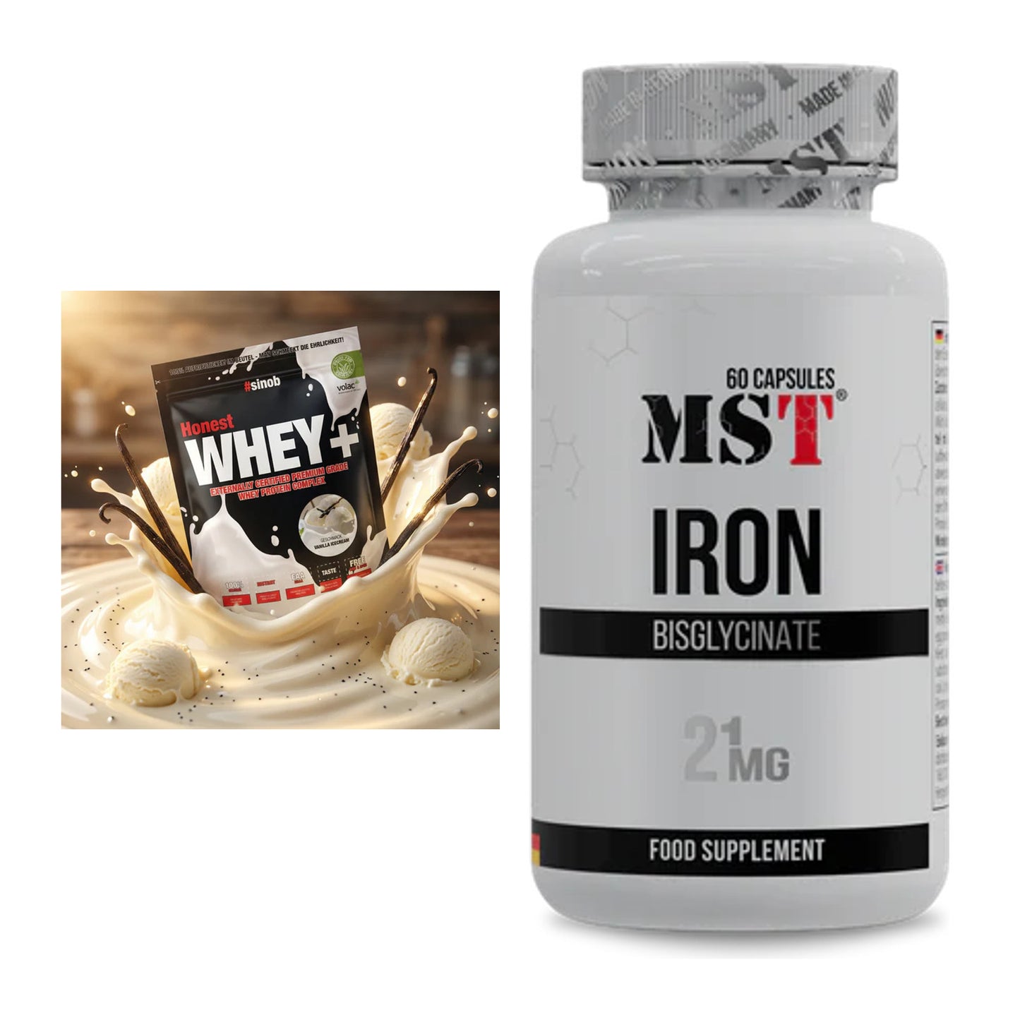 Basis-Set: Sinob Honest Whey+ + MST Iron Bisglycinate – alle enthaltenen Artikel