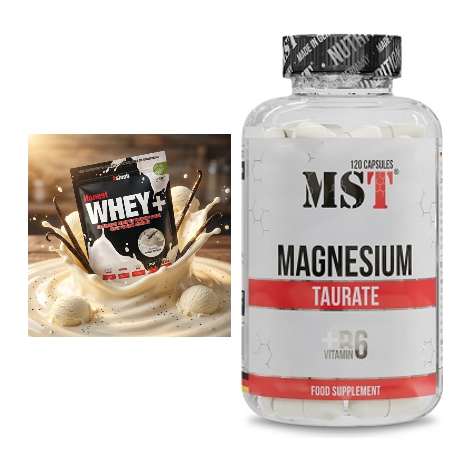 Basis-Set: Sinob Honest Whey+ + MST Magnesium Taurat – alle enthaltenen Artikel