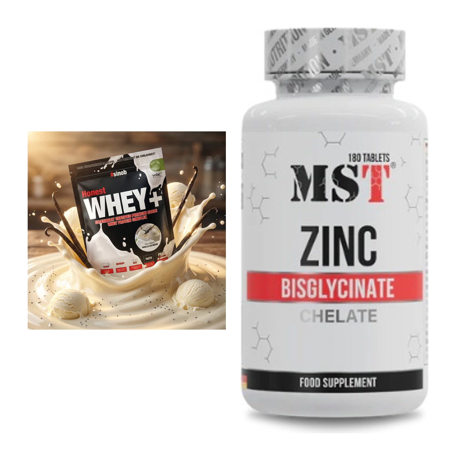 Basis-Set: Sinob Honest Whey+ + MST Zinc Chelate Bisglycinate – alle enthaltenen Artikel