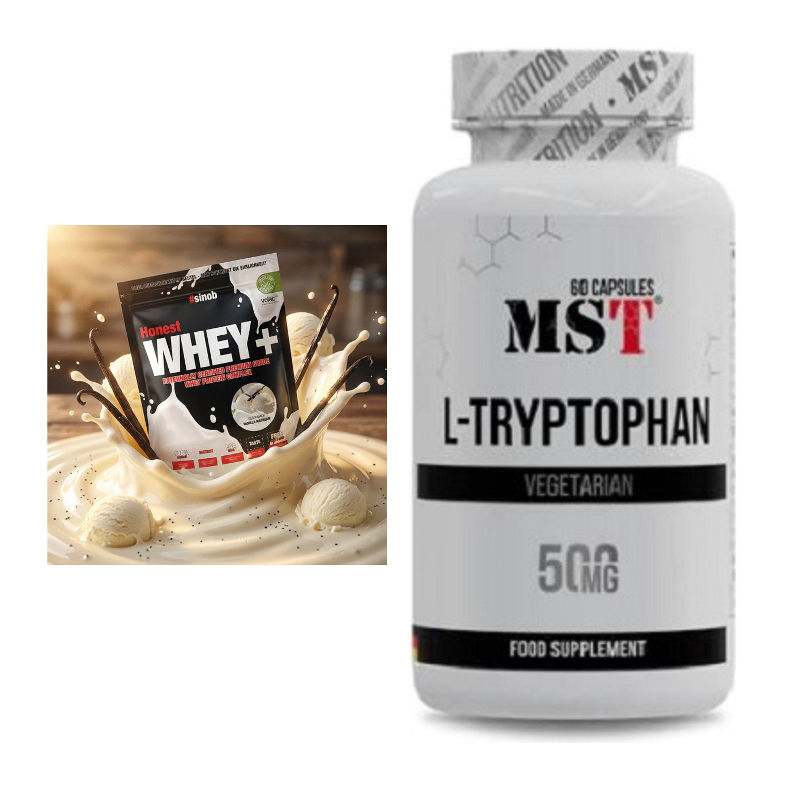 Basis-Set: Sinob Honest Whey+ + MST Tryptophan 500mg – alle enthaltenen Artikel