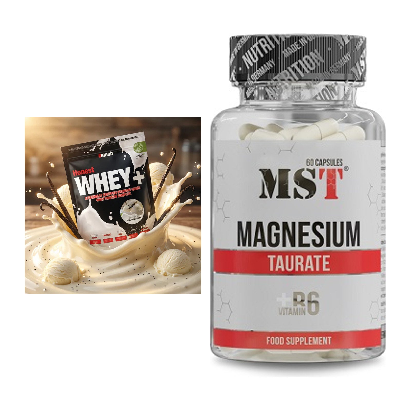 Basis-Set: Sinob Honest Whey+ + MST Magnesium Taurat – alle enthaltenen Artikel