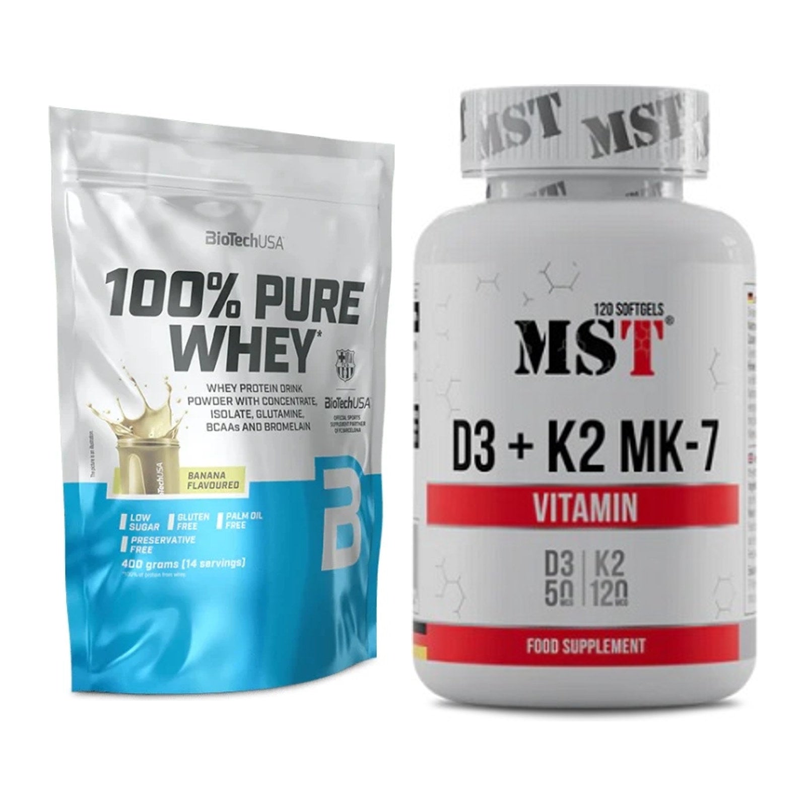 Basis-Set: BioTech 100% Pure Whey + MST Vitamin D3 + K2 + MK-7 – alle enthaltenen Artikel