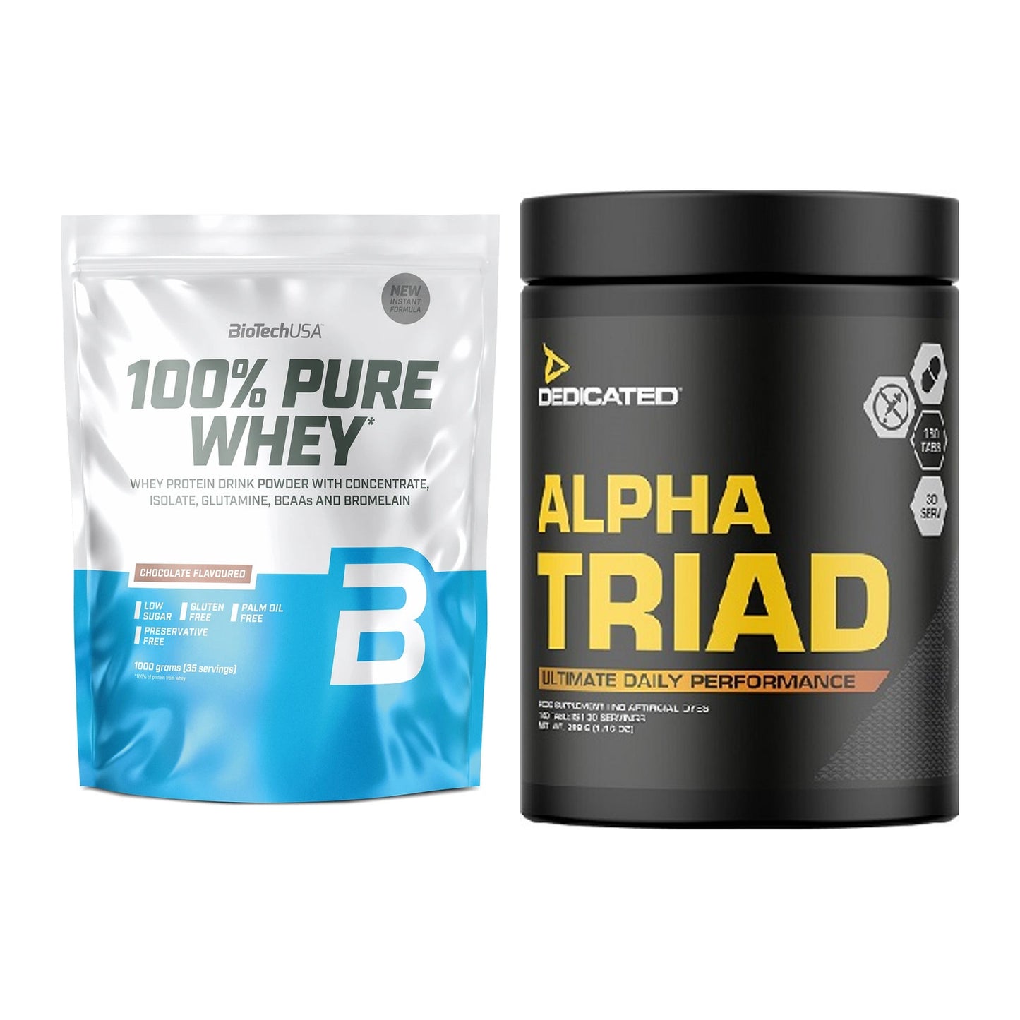 Basis-Set: BioTech 100% Pure Whey + Dedicated Alpha Triad 180 Tabl. – alle enthaltenen Artikel