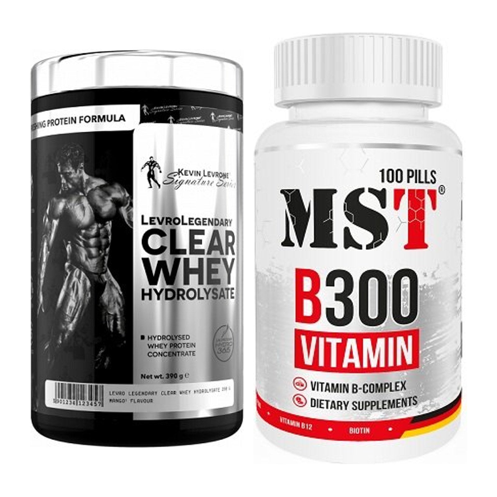 Basis-Set: Kevin Levrone Clear Whey + MST B300 B-Complex 100 Pills – alle enthaltenen Artikel