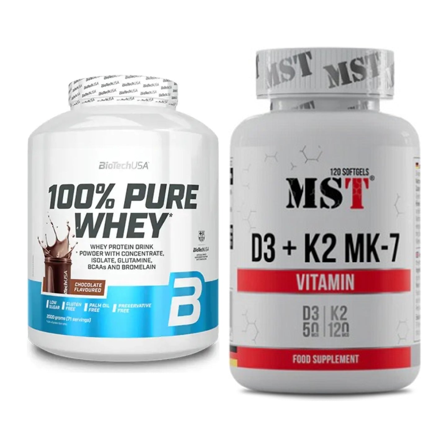 Basis-Set: BioTech 100% Pure Whey + MST Vitamin D3 + K2 + MK-7 – alle enthaltenen Artikel