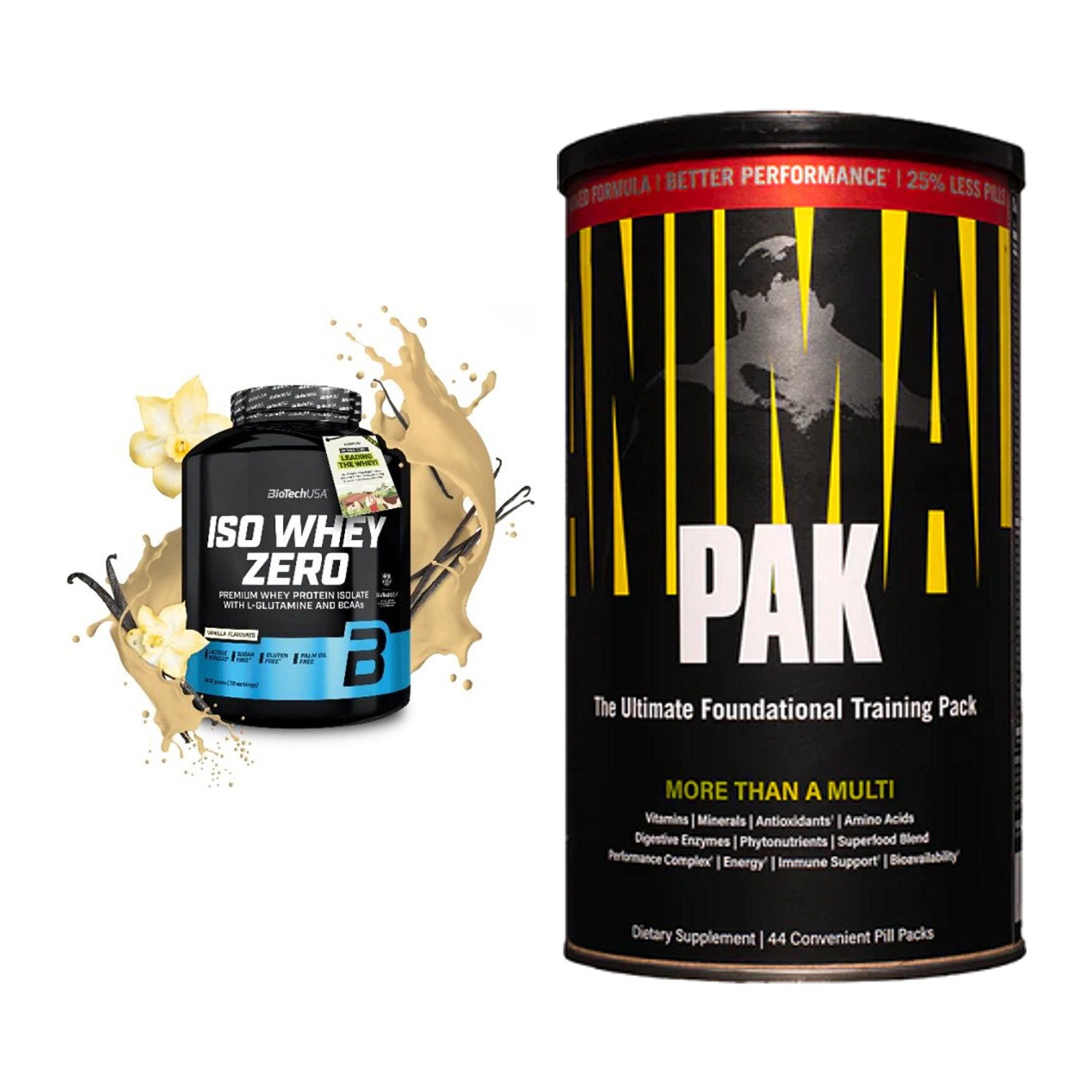 Basis-Set: BioTech Iso Whey Zero + Universal Animal Pak 44 Serv. – alle enthaltenen Artikel