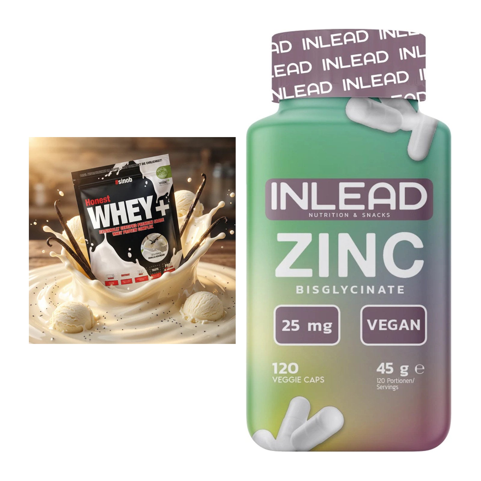 Basis-Set: Sinob Honest Whey+ + INLEAD Zink Bisglycinate – alle enthaltenen Artikel
