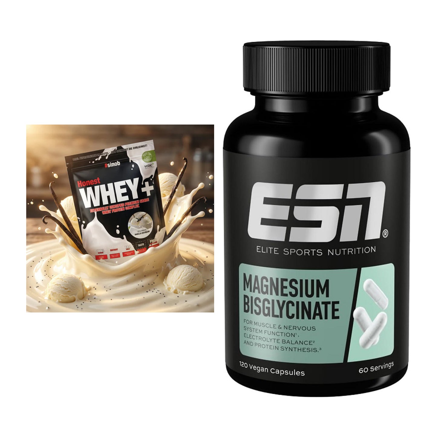 Basis-Set: Sinob Honest Whey+ + ESN Magnesium Bisglycinat – alle enthaltenen Artikel