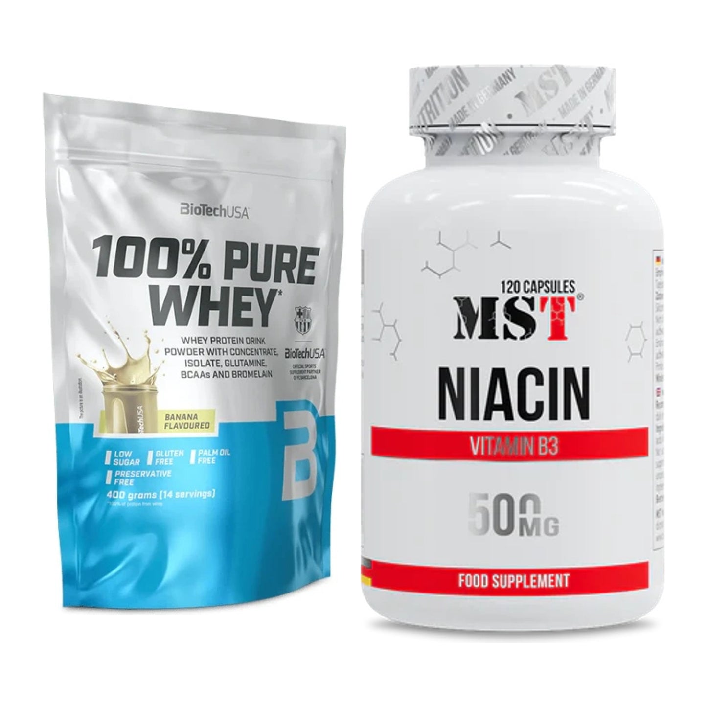 Basis-Set: BioTech 100% Pure Whey + MST Niacin – alle enthaltenen Artikel