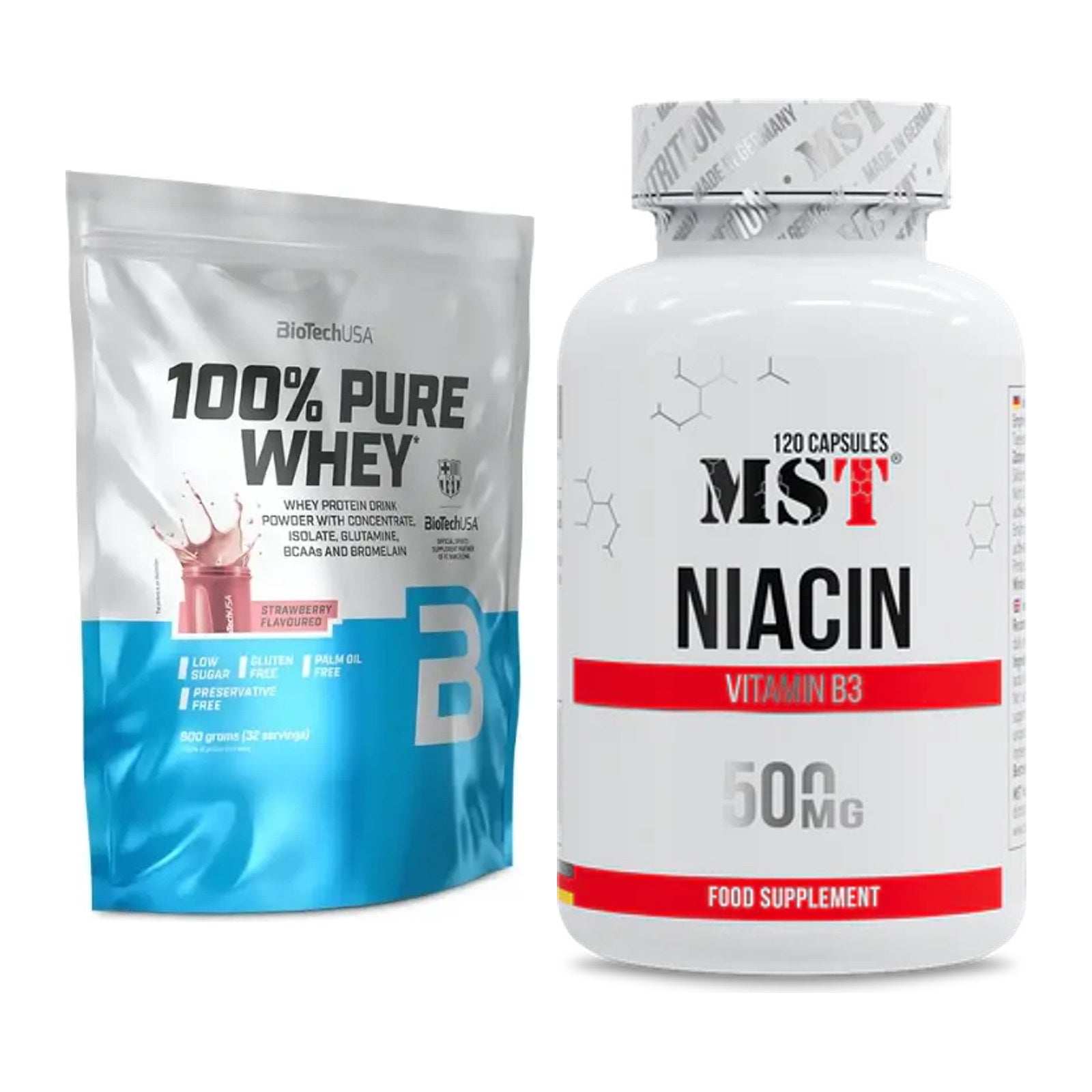 Basis-Set: BioTech 100% Pure Whey + MST Niacin – alle enthaltenen Artikel