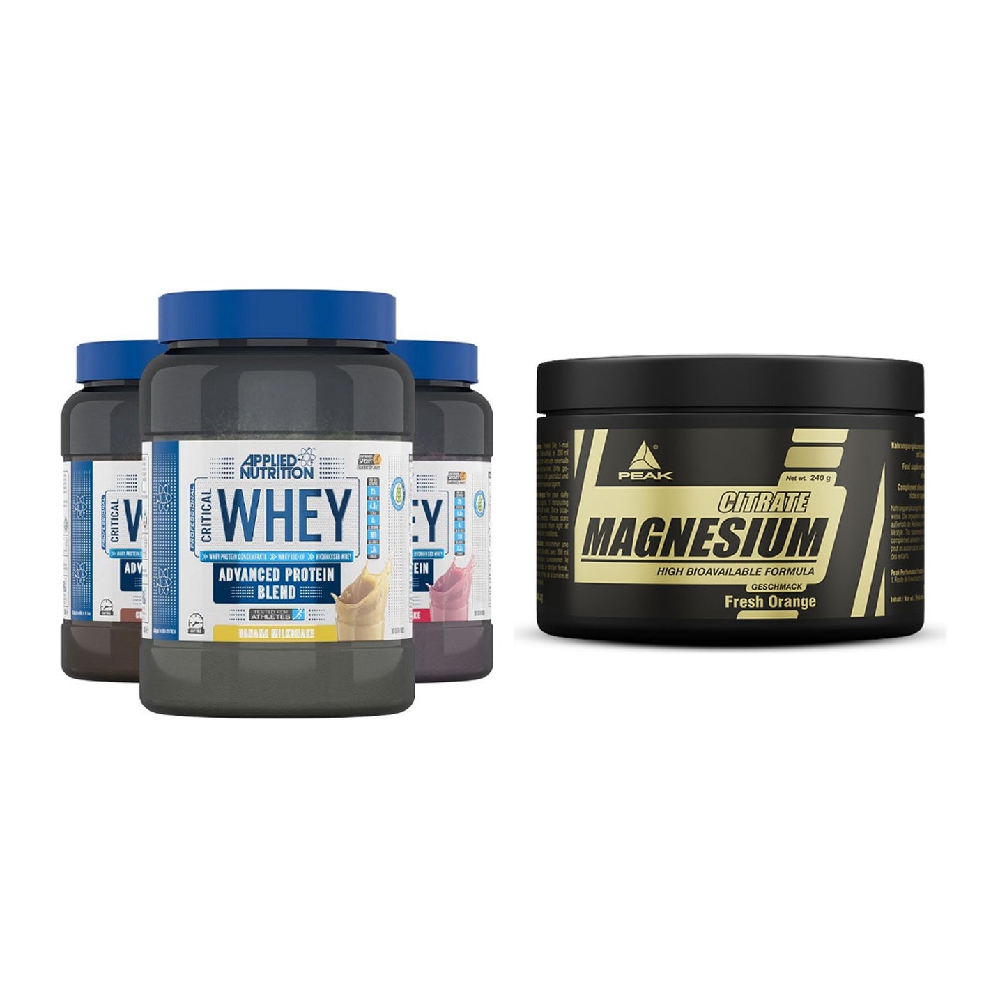 Basis-Set: Applied Nutrition Critical Whey + Peak Magnesium Citrat – alle enthaltenen Artikel