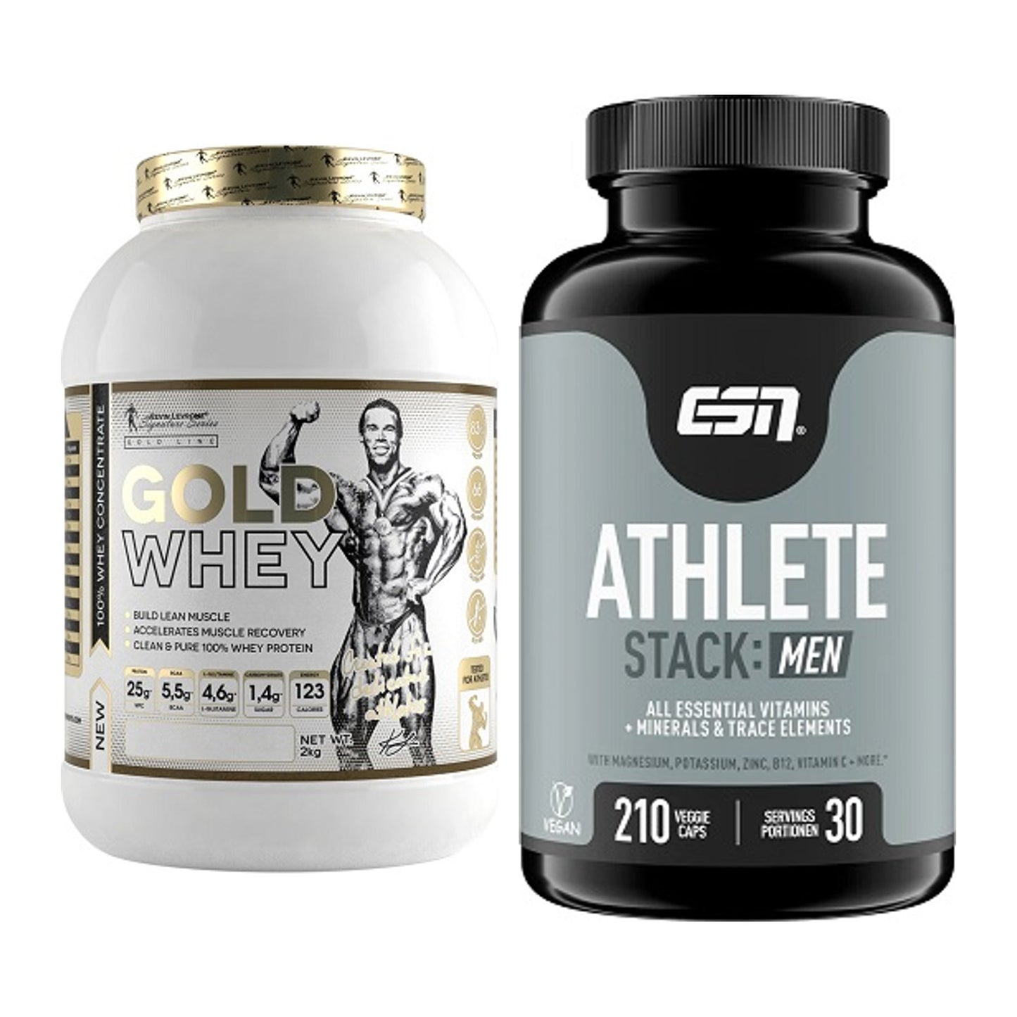 Basis-Set: Kevin Levrone Gold Whey + ESN Athlete Stack:MEN – alle enthaltenen Artikel