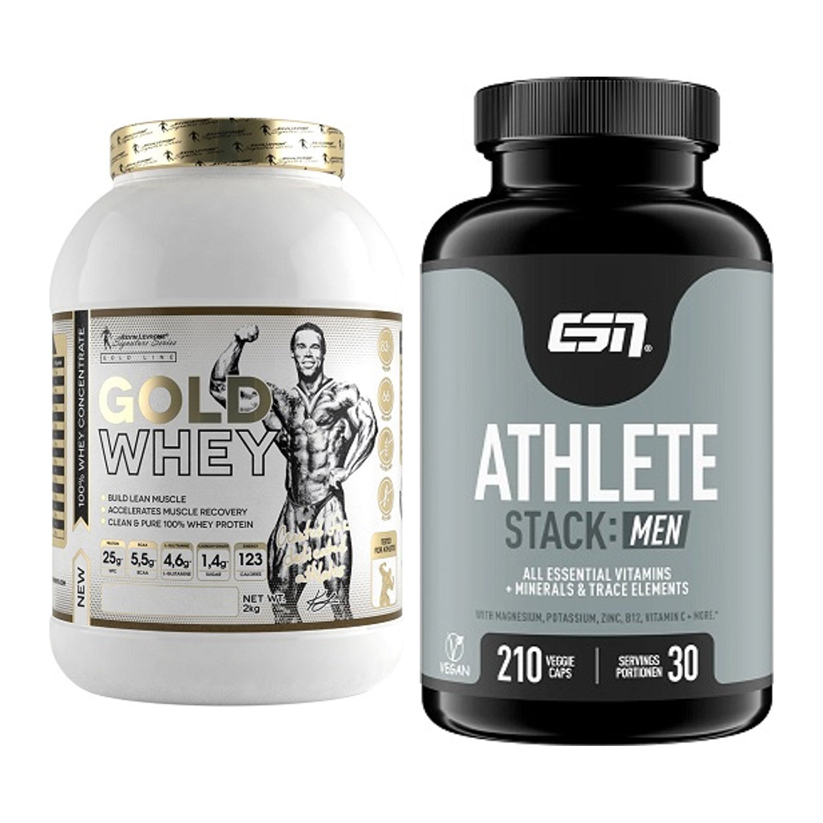 Basis-Set: Kevin Levrone Gold Whey + ESN Athlete Stack:MEN – alle enthaltenen Artikel