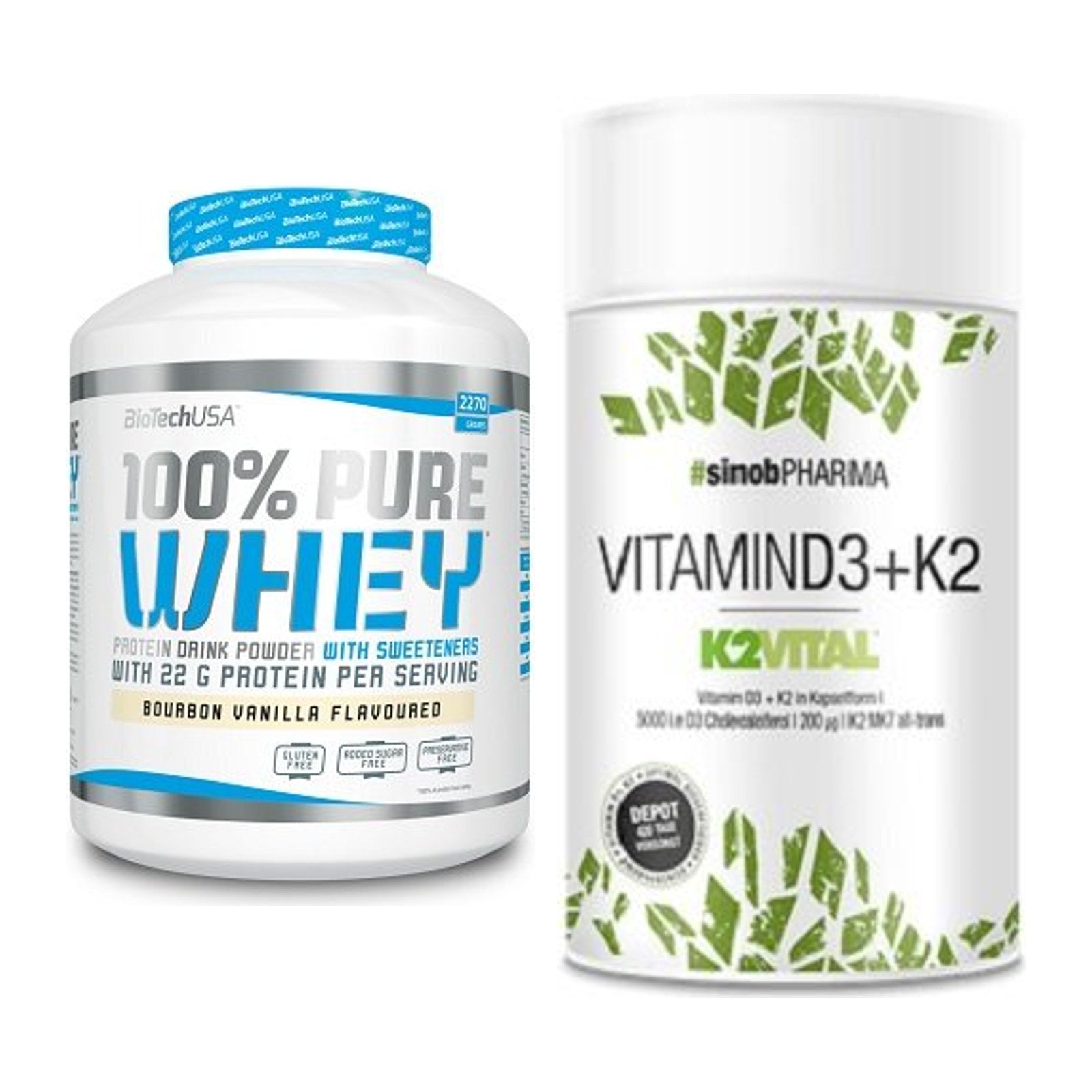 Basis-Set: BioTech 100% Pure Whey + Sinob Vitamin D3 + K2 – alle enthaltenen Artikel