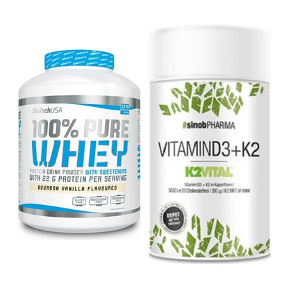 Basis-Set: BioTech 100% Pure Whey + Sinob Vitamin D3 + K2 – alle enthaltenen Artikel