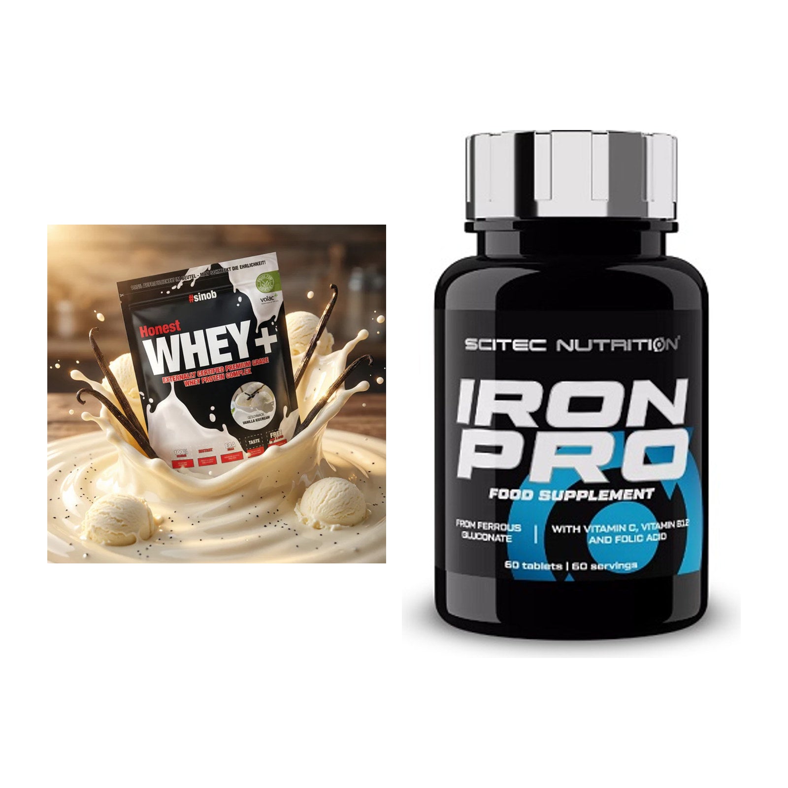 Basis-Set: Sinob Honest Whey+ + Scitec Iron Pro – alle enthaltenen Artikel