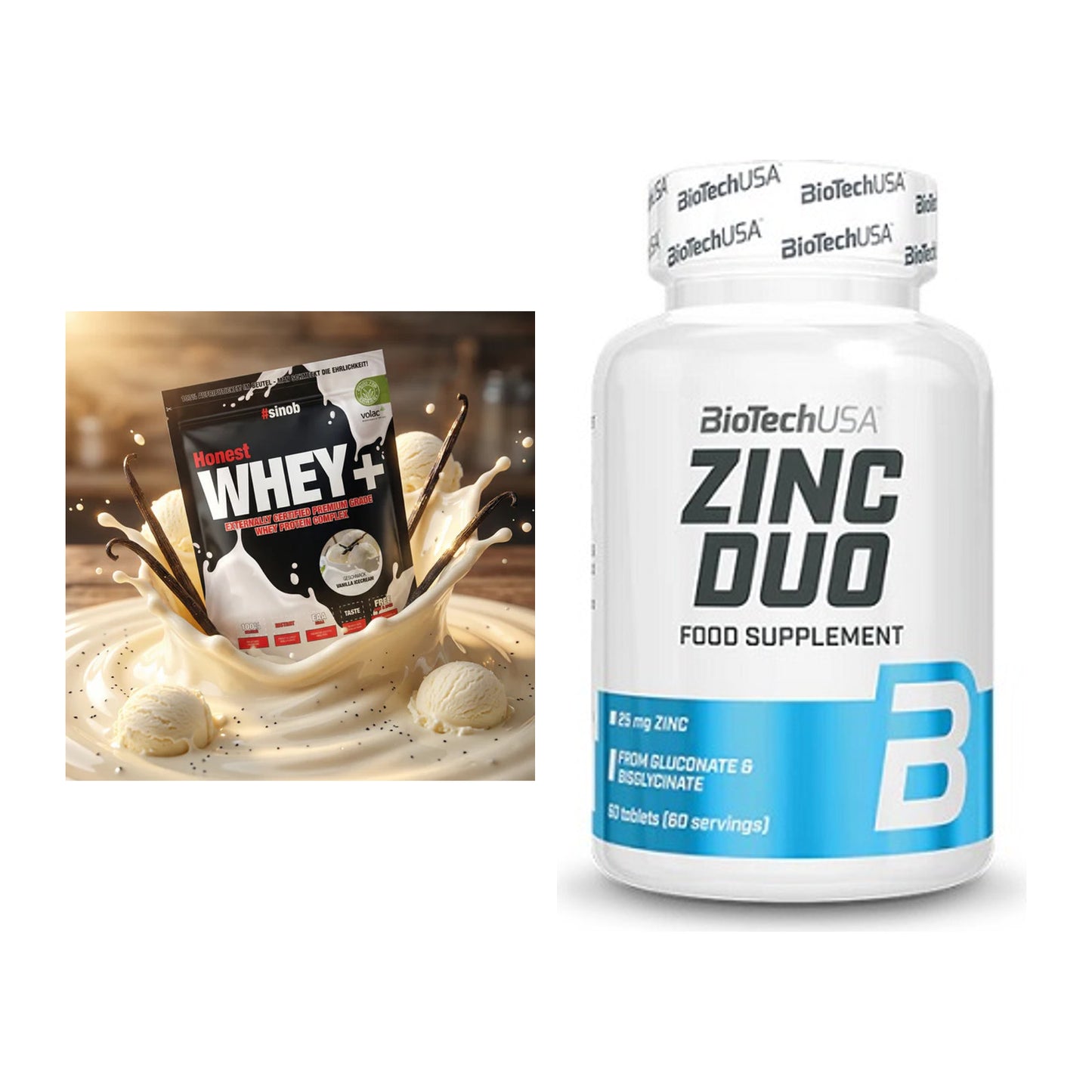 Basis-Set: Sinob Honest Whey+ + BioTech Zinc Duo – alle enthaltenen Artikel