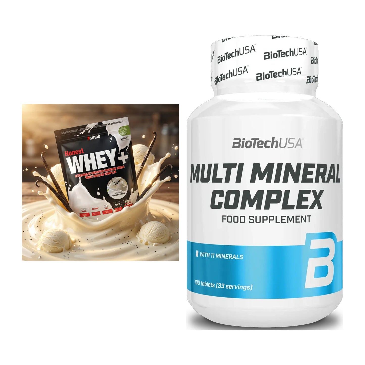 Basis-Set: Sinob Honest Whey+ + BioTech Multi Mineral Complex 100 – alle enthaltenen Artikel