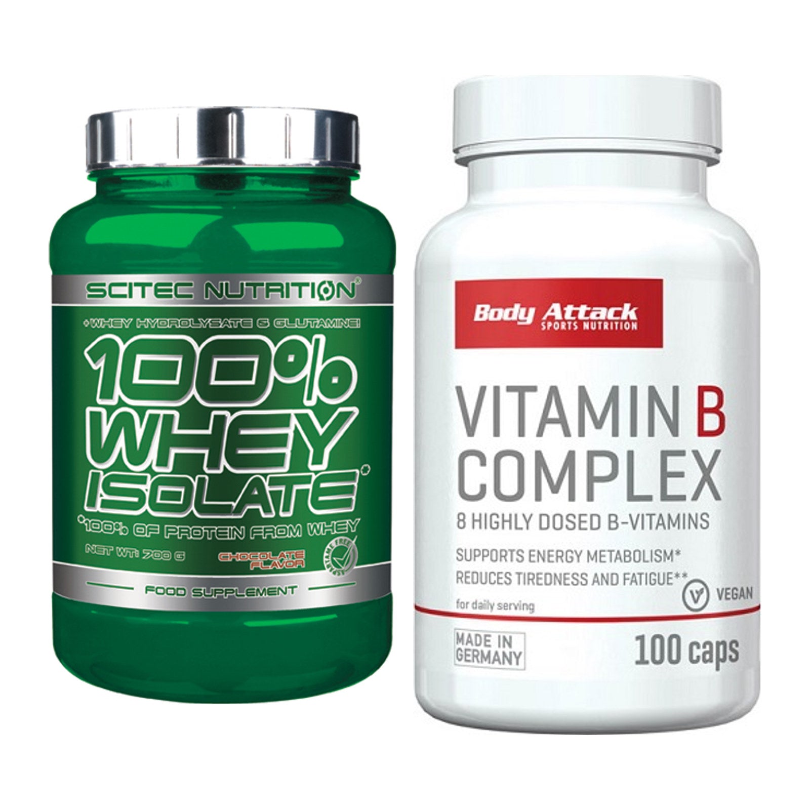 Basis-Set: Scitec Whey Isolate + Body Attack Vitamin B-Complex – alle enthaltenen Artikel