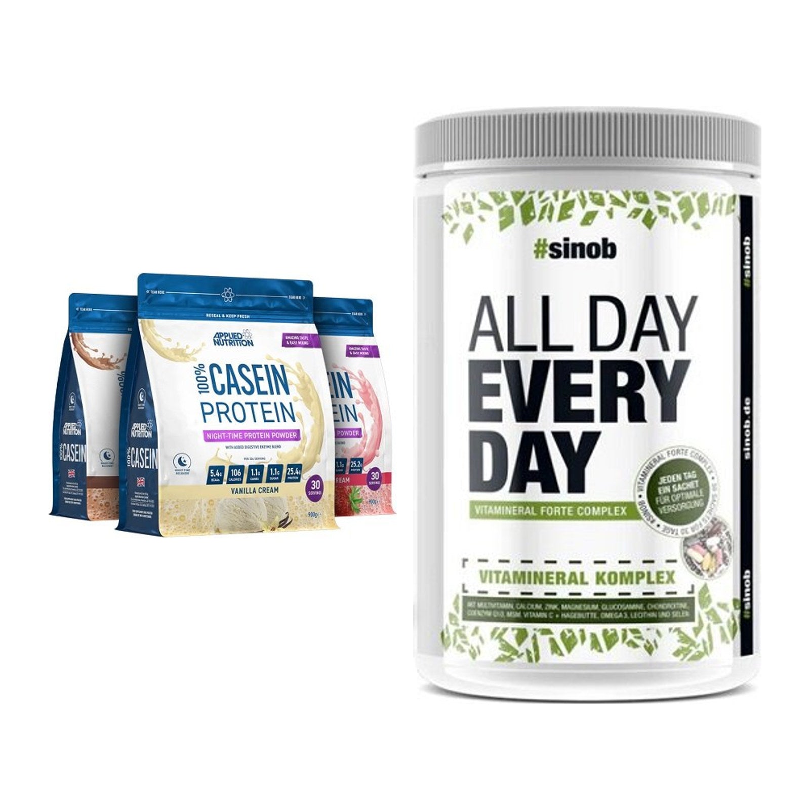 Basis-Set: Applied Nutrition 100% + Sinob All Day Every Day 30 – alle enthaltenen Artikel