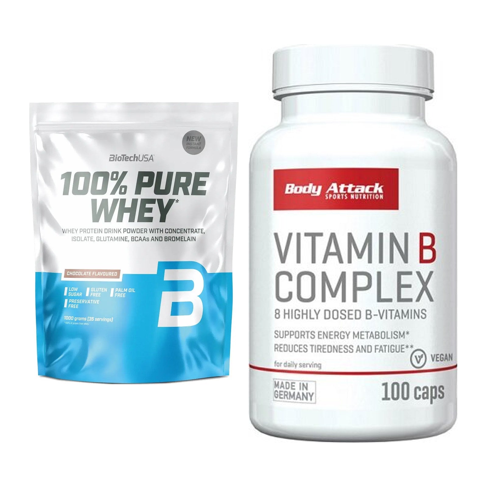 Basis-Set: BioTech 100% Pure Whey + Body Attack Vitamin B-Complex – alle enthaltenen Artikel