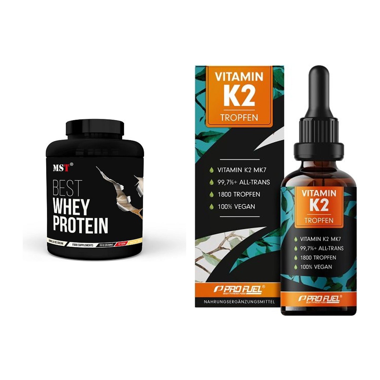Basis-Set: MST Best Whey Protein + ProFuel Vitamin K2 (1800 Tropfen) – alle enthaltenen Artikel