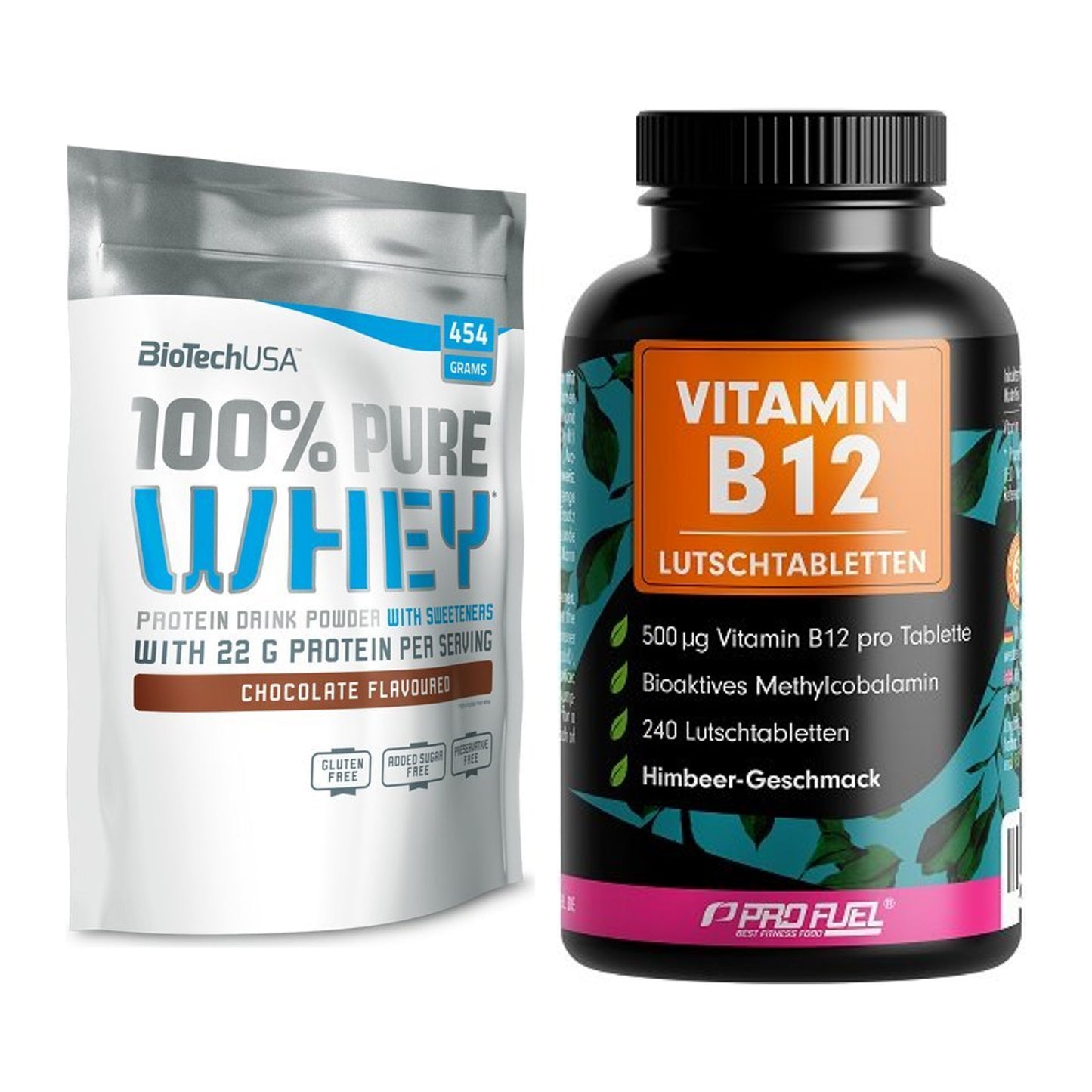 Basis-Set: BioTech 100% Pure Whey + ProFuel Vitamin B12 240 – alle enthaltenen Artikel