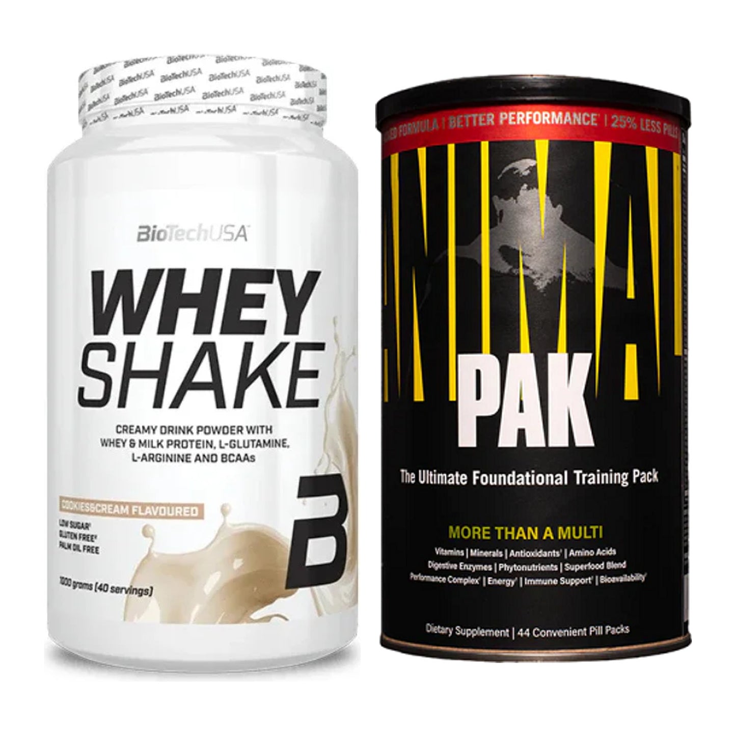 Basis-Set: BioTech Whey Shake + Universal Animal Pak 44 Serv. – alle enthaltenen Artikel